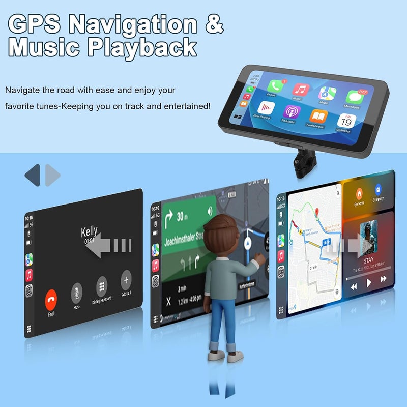 MITNOTY Motorcycle CarPlay & Android Auto, 6.5 Inch Wireless Carplay Screen with GPS Navigation, IP67 Waterproof Touchscreen, Bluetooth, Portable Screen for Motorbike, Dual Bluetooth, Siri, G-Assist - Image 3